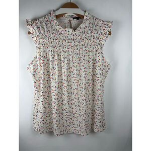 Women's Adrianna Papell Floral Smocked Top White/Red Size XL